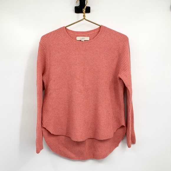 LOFT Sweaters - Loft ribbed shirttail wool blend pink/ coral sweater